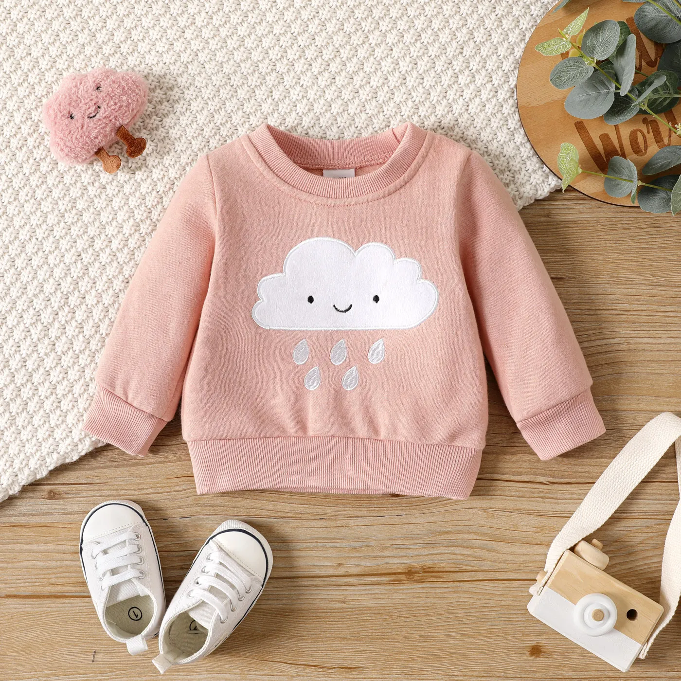 Baby Boy/Girl Cloud Embroidered Long-sleeve Pullover Sweatshirt