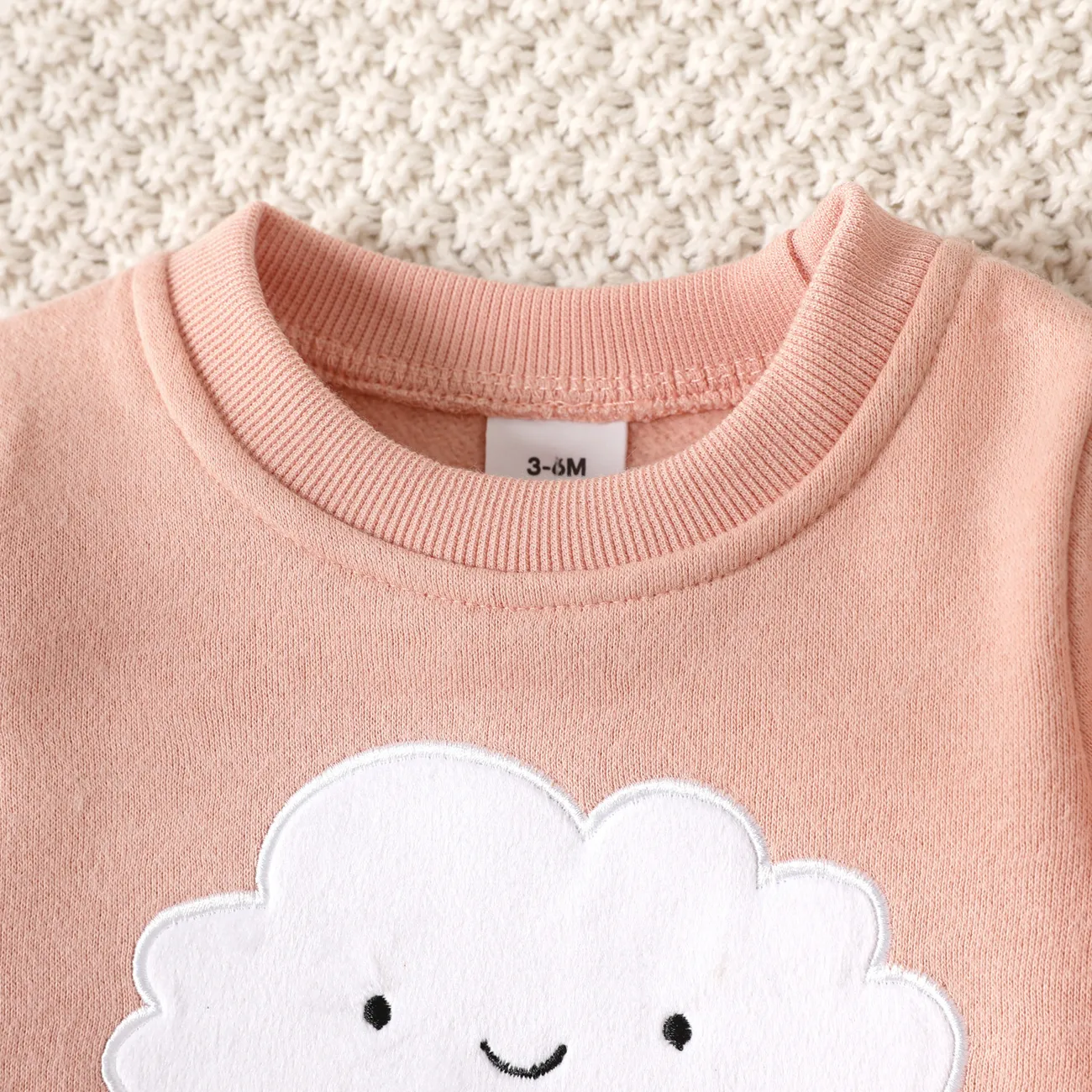 Baby Boy/Girl Cloud Embroidered Long-sleeve Pullover Sweatshirt Pink big image 1