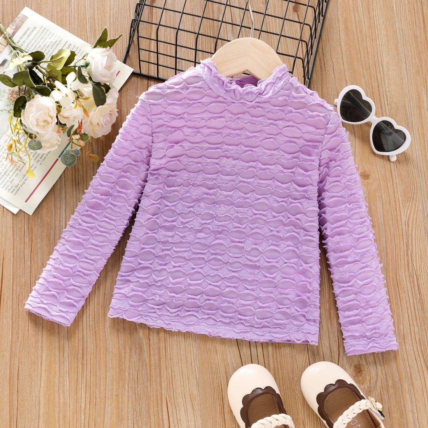 

Toddler Girl Textured Solid Color Mock Neck Long-sleeve Tee