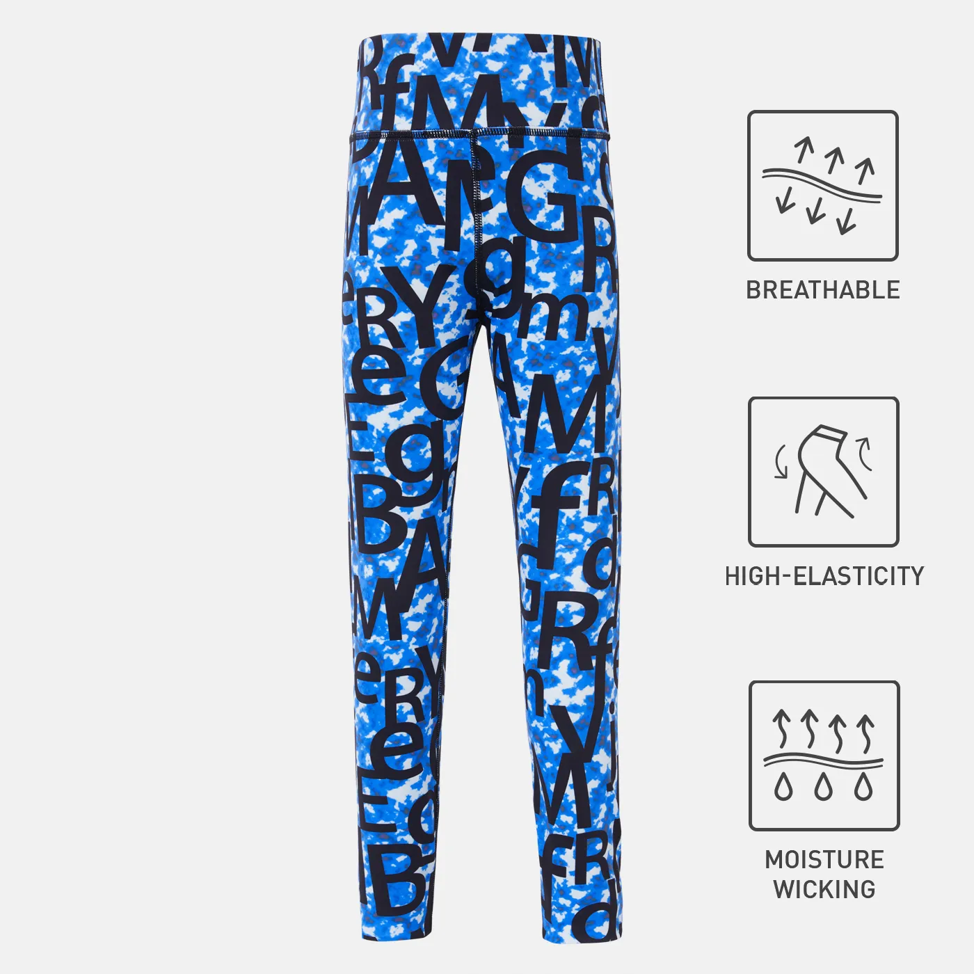 Activewear Kid Girl Letter Print High Waist Leggings Blue image 2