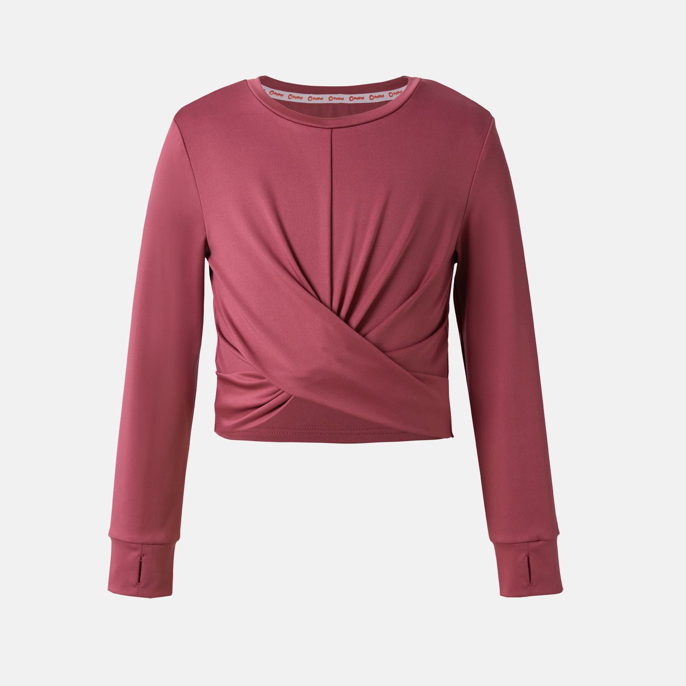 

Activewear Kid Girl Solid Color Twist Front Long-sleeve Tee