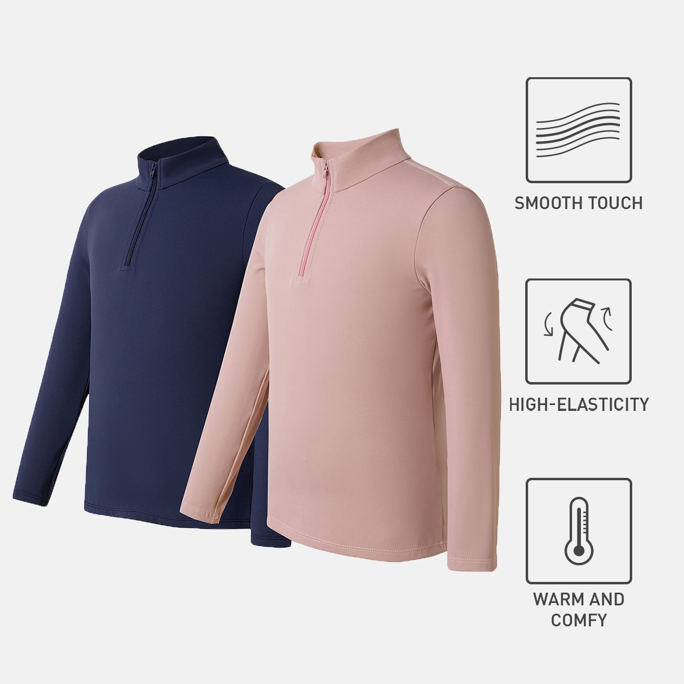

Activewear Kid Girl Stand Collar Zipper Design Solid Color Long-sleeve Tee