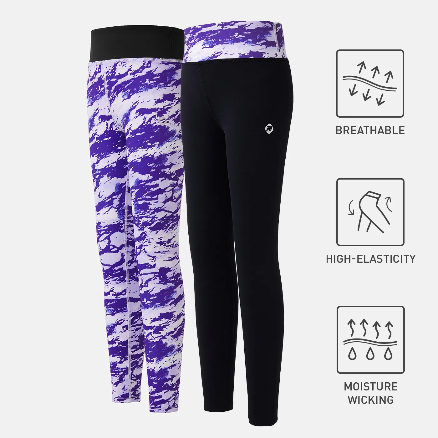 Leggings respiráveis elásticas e elásticas de cintura alta tingidas para crianças de roupas esportivas Preto image 2