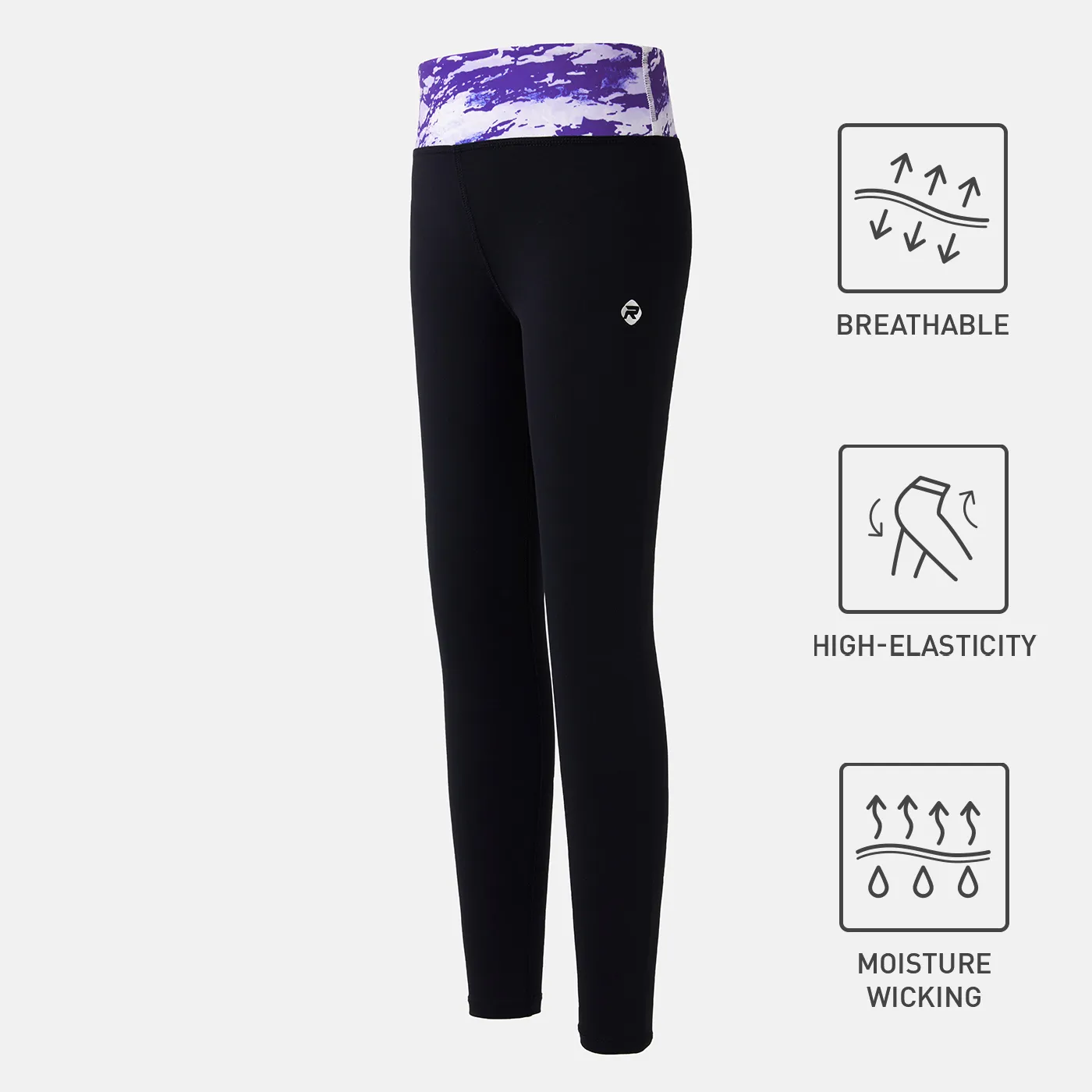 Leggings respiráveis elásticas e elásticas de cintura alta tingidas para crianças de roupas esportivas Preto big image 1