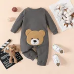 Baby Boy 95% Cotton Long-sleeve Bear & Letter Print Grey Long-sleeve Jumpsuit  image 2