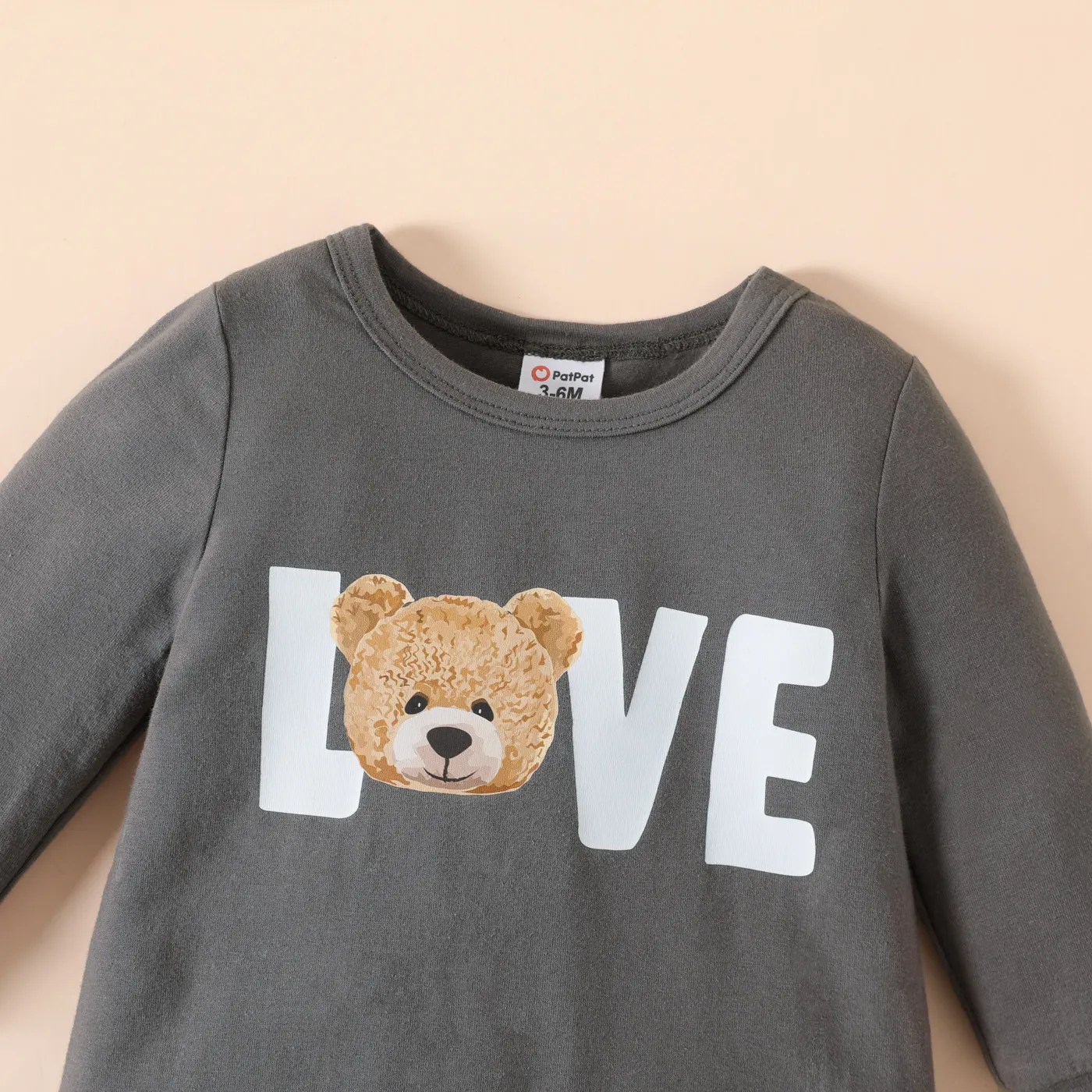 Baby Boy 95% Cotton Long-sleeve Bear & Letter Print Grey Long-sleeve Jumpsuit  image 4