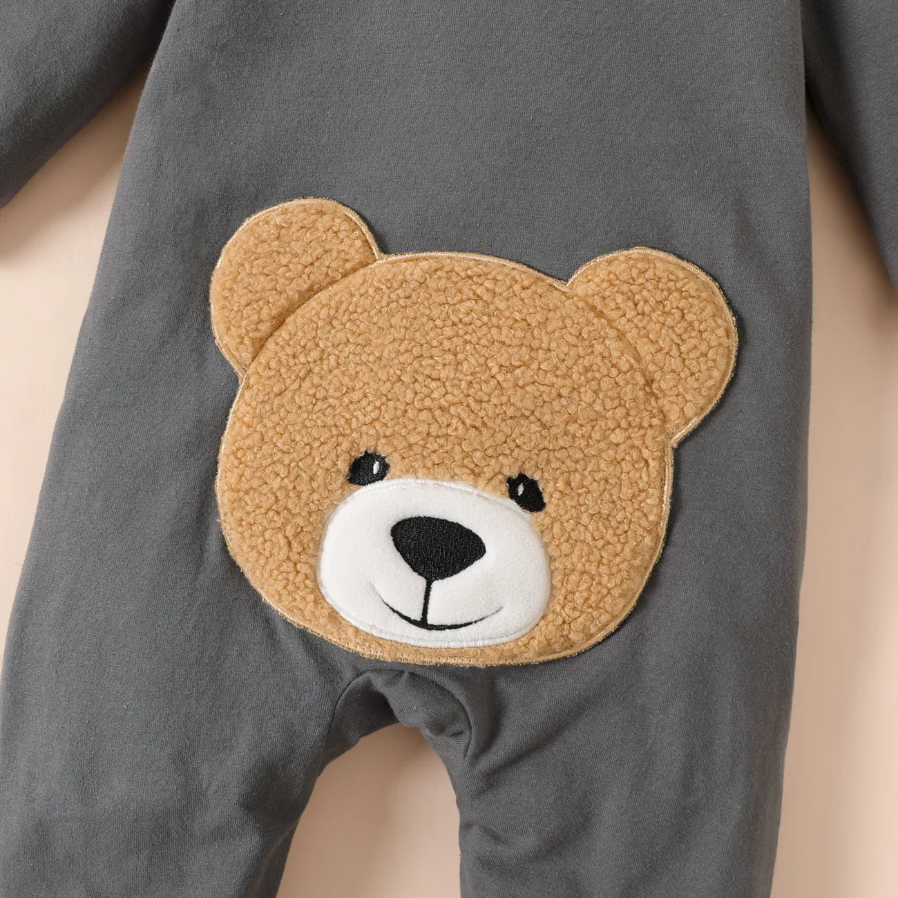 Baby Boy 95% Cotton Long-sleeve Bear & Letter Print Grey Long-sleeve Jumpsuit Grey big image 1