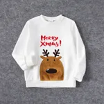 Christmas Family Matching Deer Embroidered Letter Print White Long-sleeve Sweatshirts White image 5