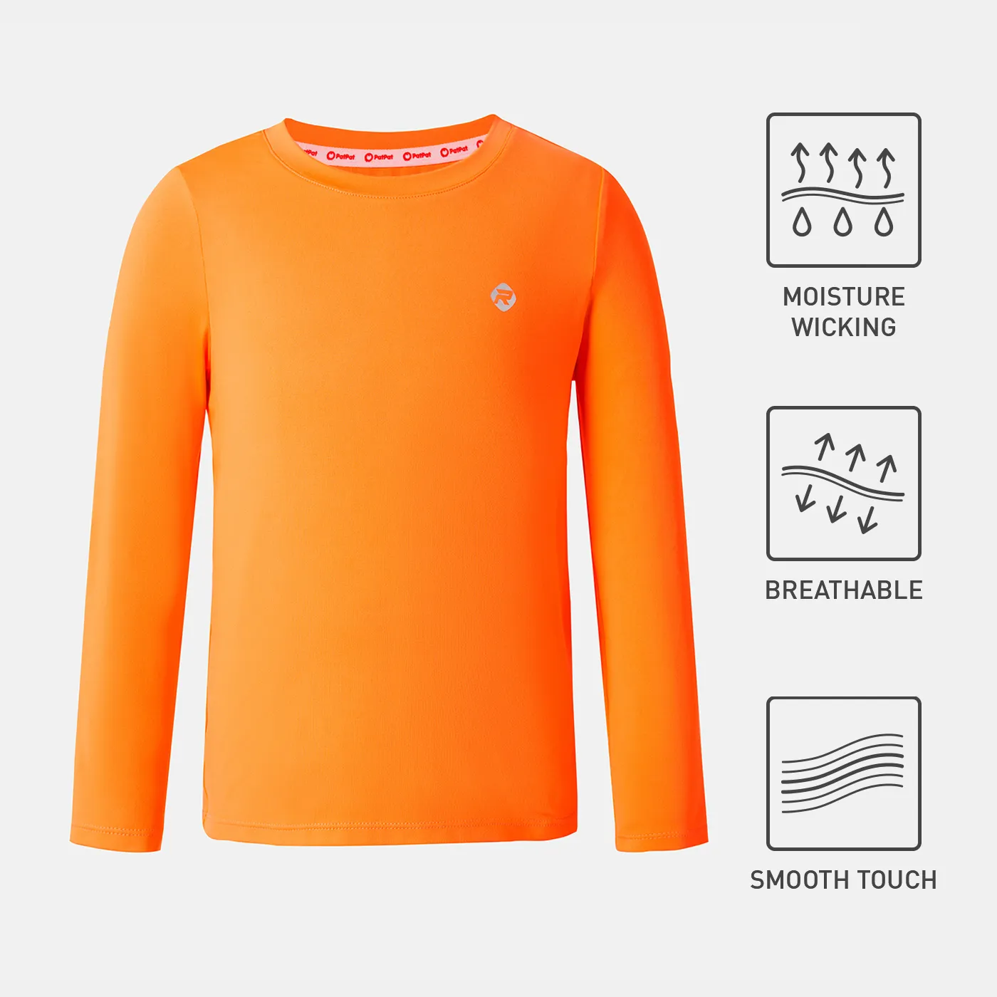 Activewear Kid Boy Solid Color Long Breathable Tee Orange