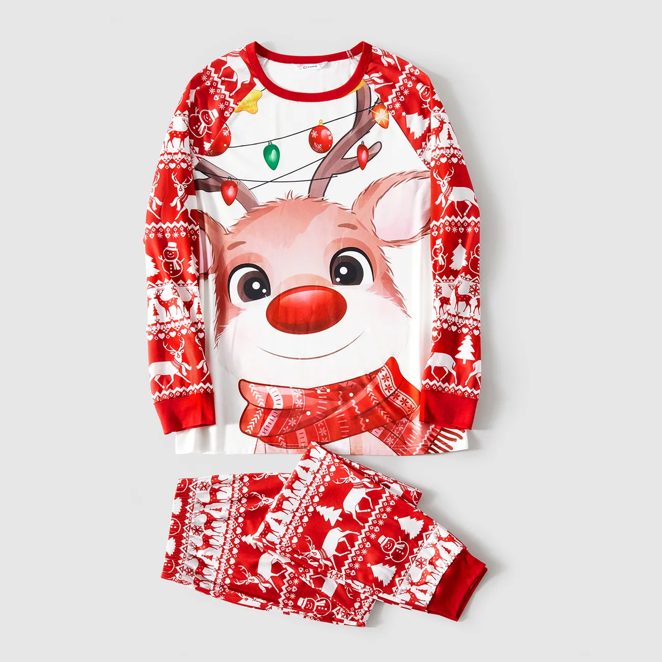 Natal Look de família Manga comprida Conjuntos de roupa para a família Pijamas (Flame Resistant) vermelho branco big image 1