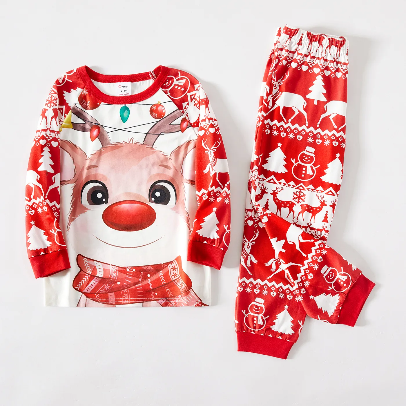 Christmas Deer & Lights Print Red Family Matching Raglan-sleeve Pajamas Sets (Flame Resistant) REDWHITE image 5