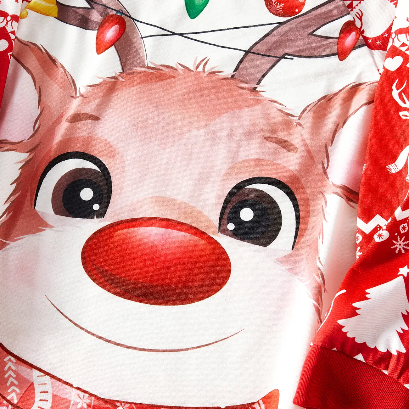 Christmas Deer & Lights Print Red Family Matching Raglan-sleeve Pajamas Sets (Flame Resistant) REDWHITE big image 1