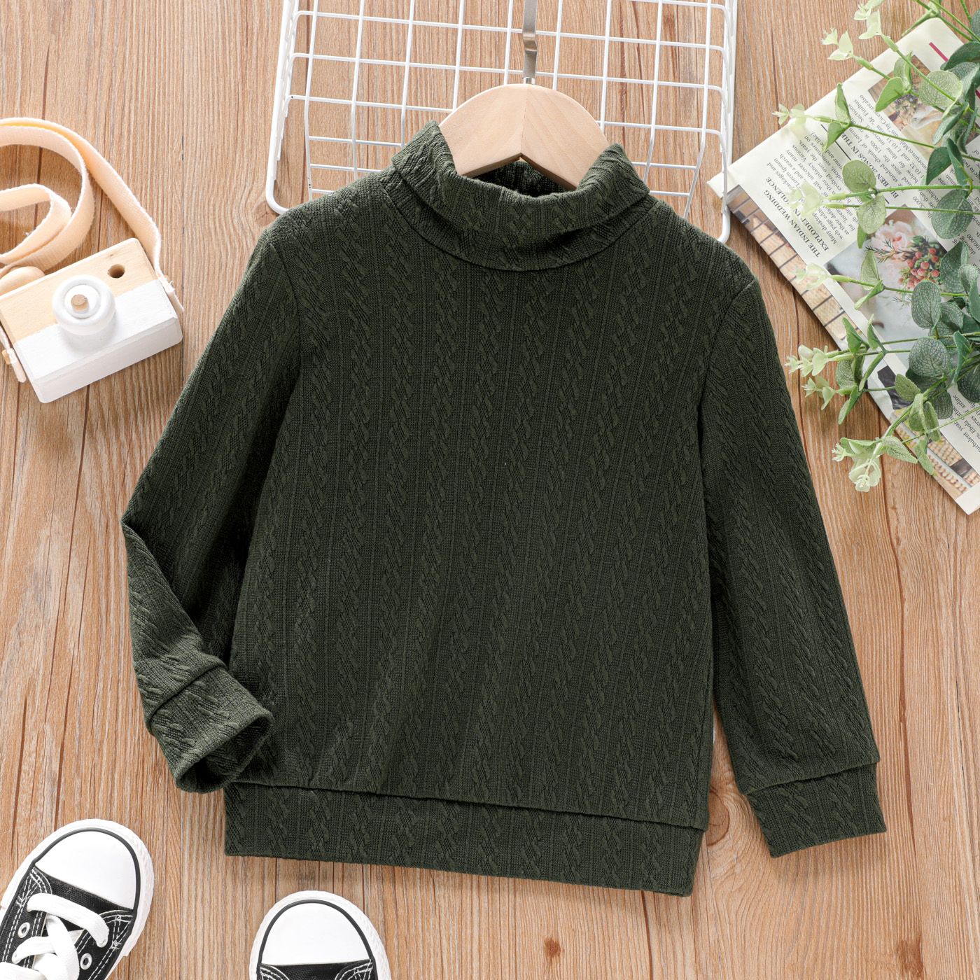 

Toddler Boy Basic Turtleneck Cable Knit Textured Sweatshirt