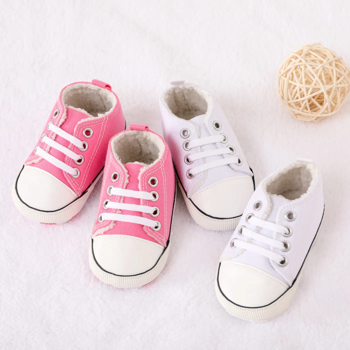 Baby / Toddler Fleece Lined Lace Up Front Prewalker Shoes White image 2