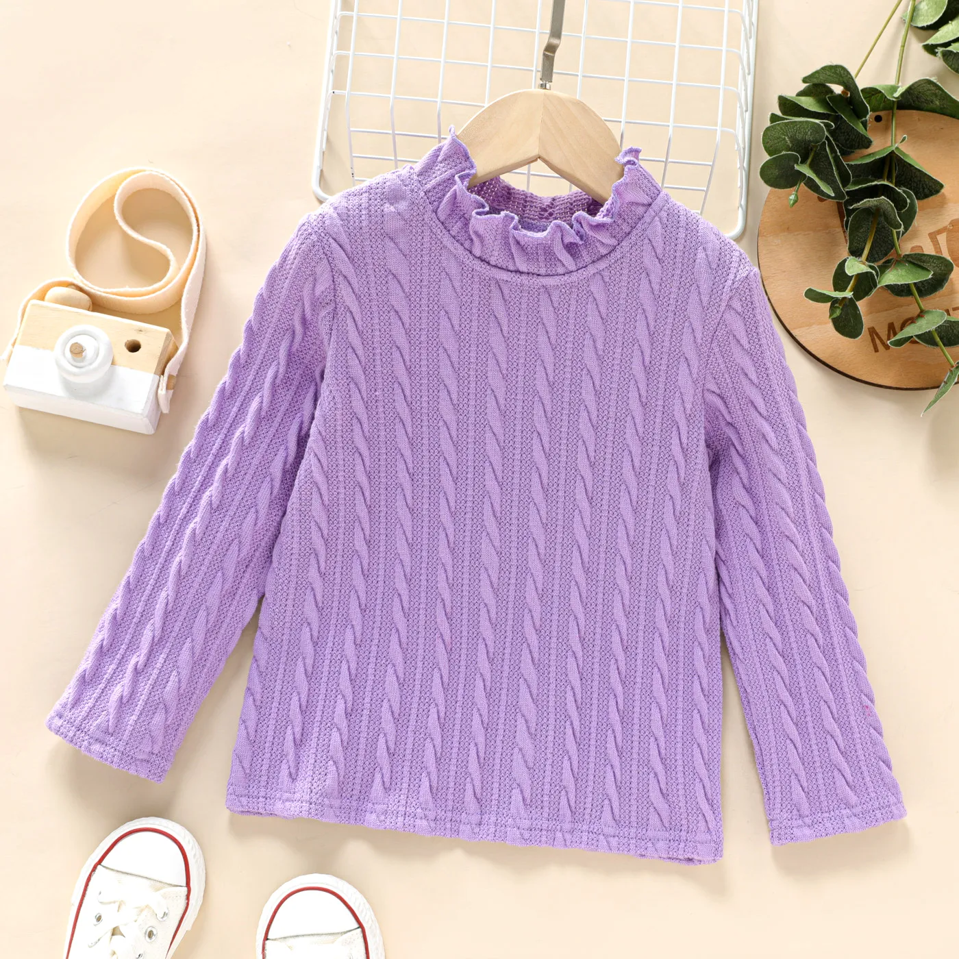 Toddler Girl Mock Neck Solid Color Textured Long-sleeve Tee