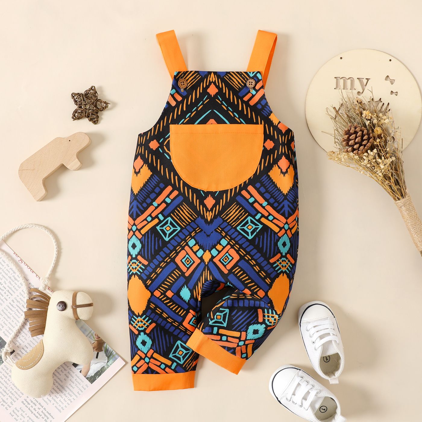 

Baby Boy Allover Boho Print Overalls with Pocket