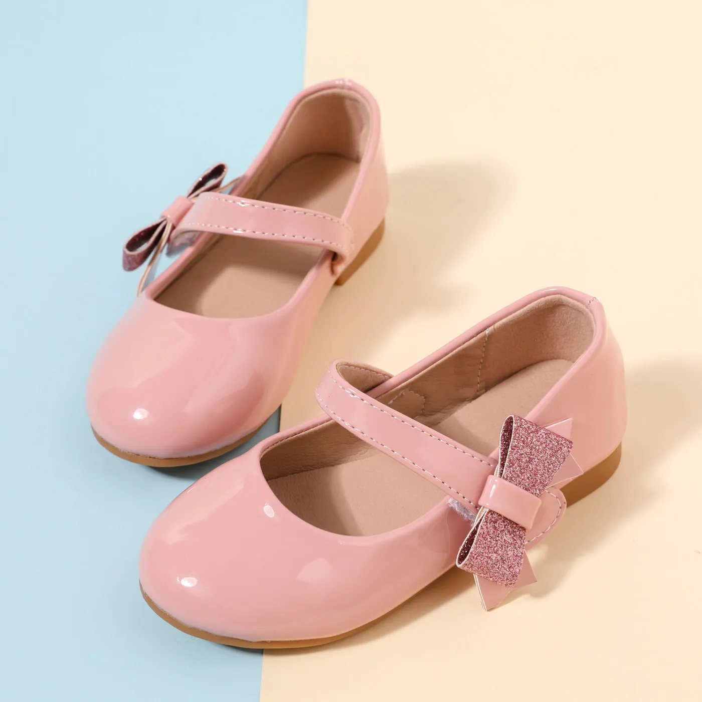 Toddler / Kid Glitter Bow Decor Pink Mary Jane Shoes Pink image 2