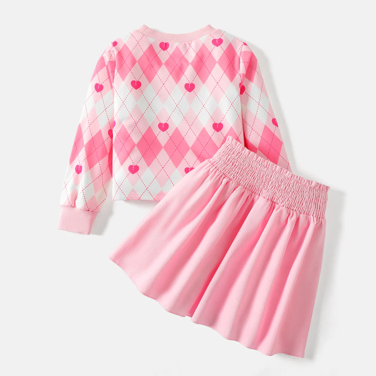 L.O.L. SURPRISE! 2pcs Kid Girl Letter Print Sweatshirt and Plaid/Pink Bow Design Smocked Skirt Set Pink big image 1