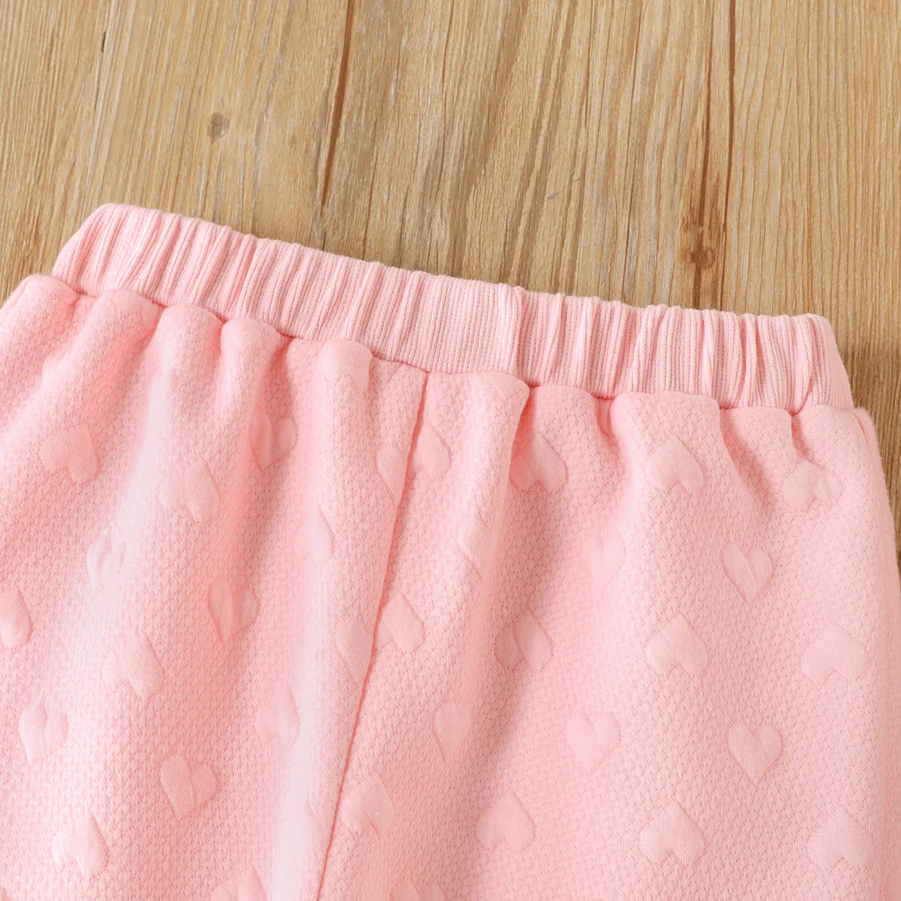 Kleinkind Mädchen grundlegende einfarbige herzbestickte elastische Hose rosa big image 1