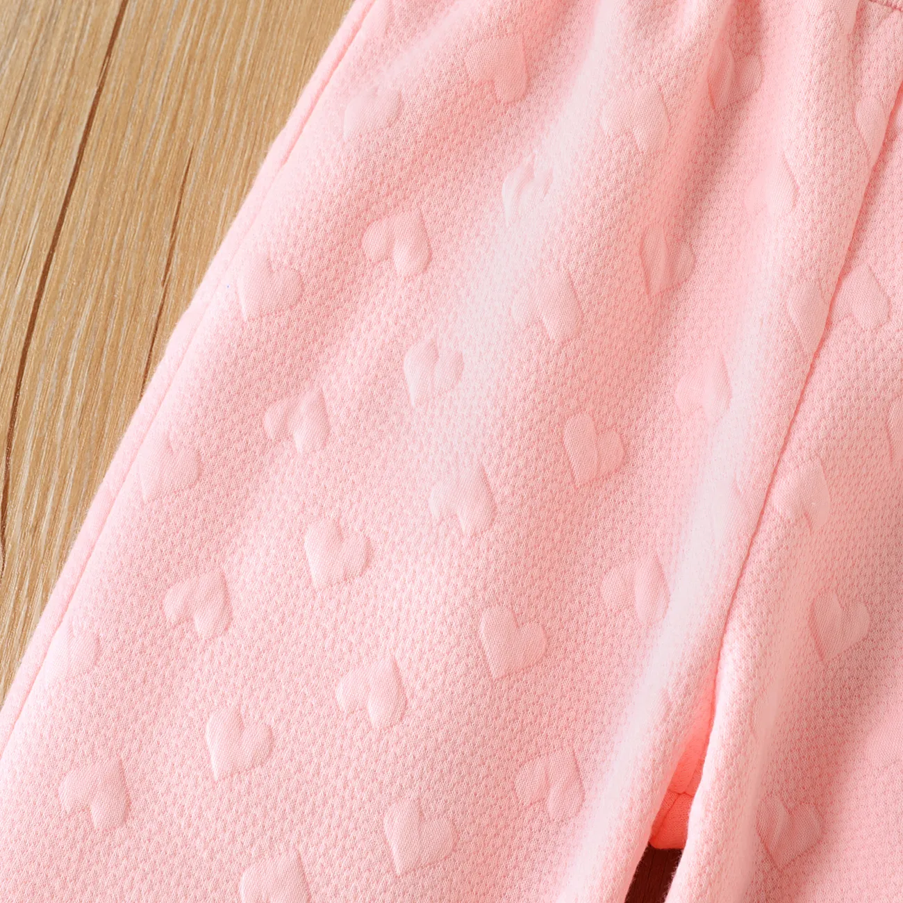 pantalon élastique brodé de coeur de couleur unie de base pour fillette Rose big image 1