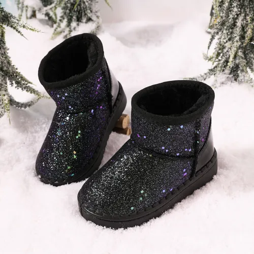 Toddler / Kid Allover Glitter Decor Black Snow Boots