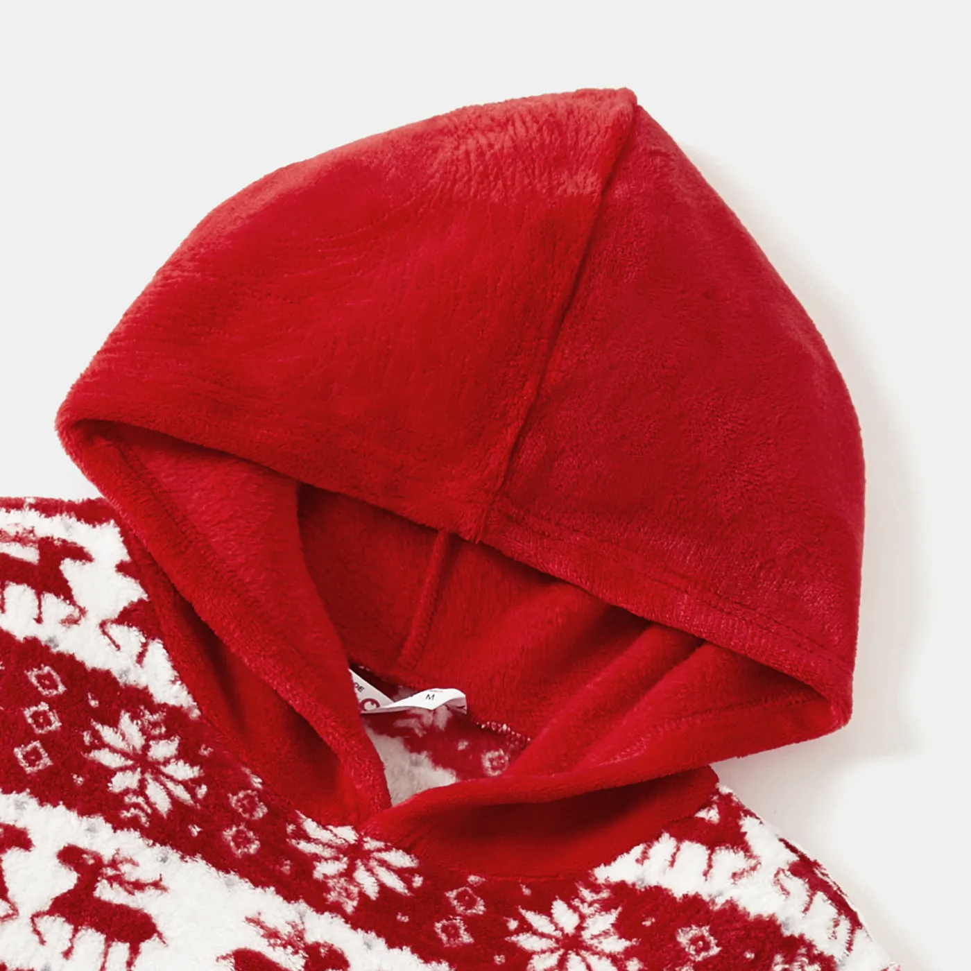 Christmas Family Matching Allover Deer & Snowflake Print Red Long-sleeve Fleece Hoodies REDWHITE image 6