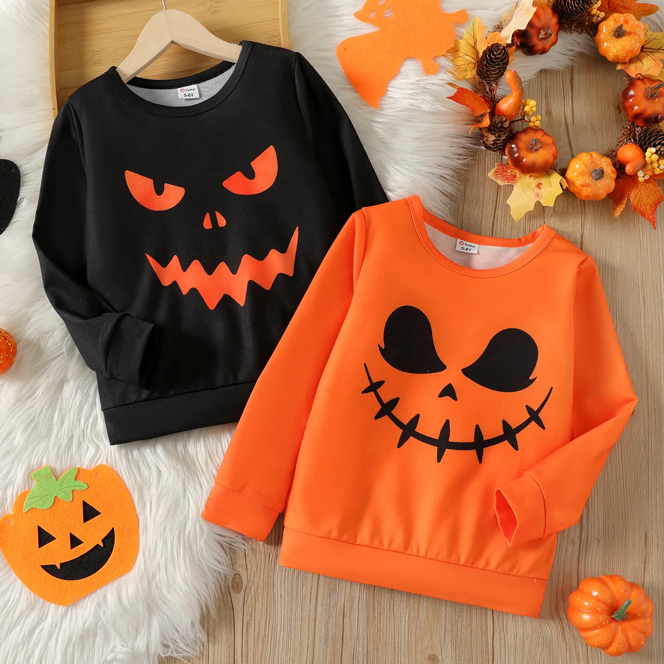 Kid Boy Halloween Graphic Print Pullover Sweatshirt Orange big image 1
