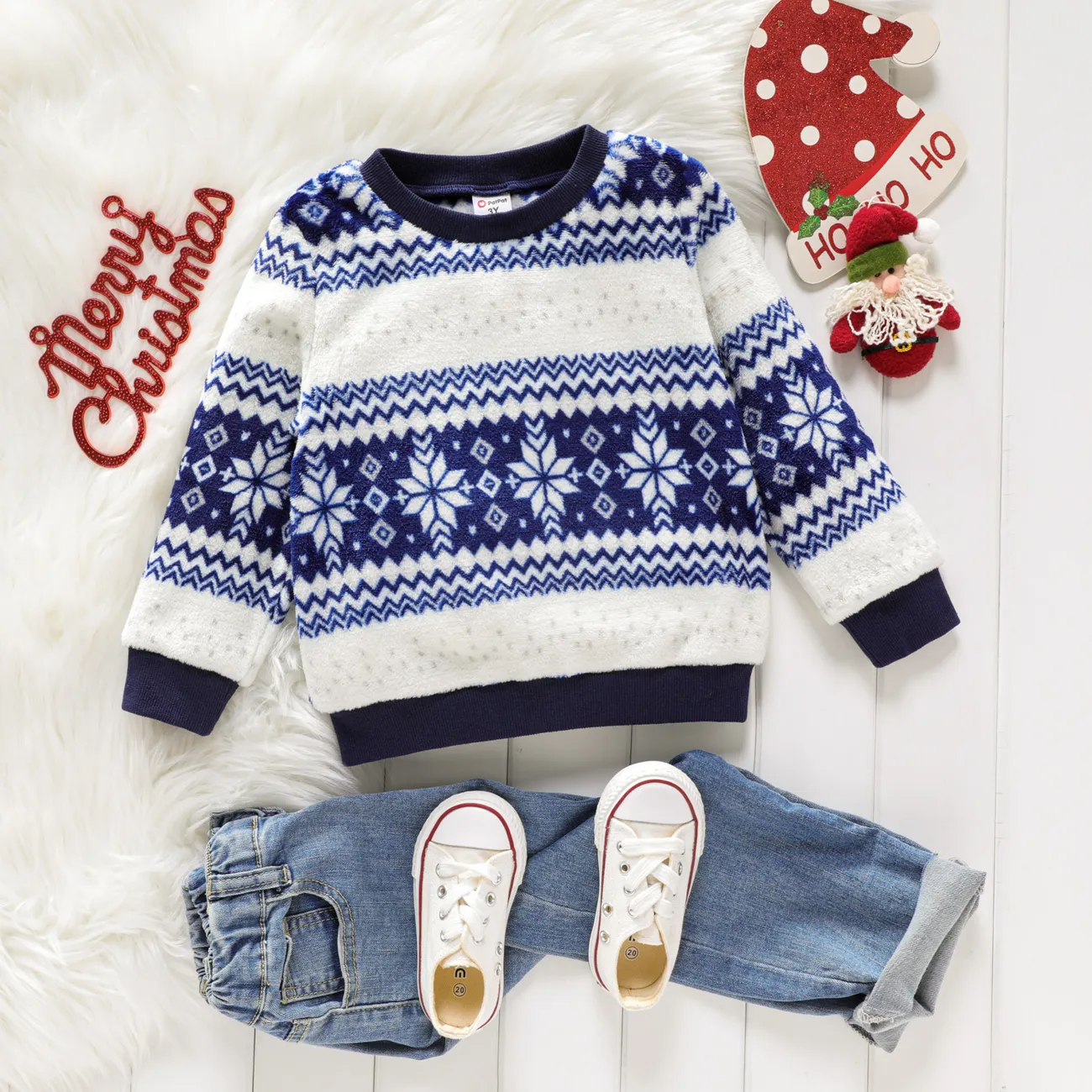 Toddler Boy/Girl Preppy style Snowflake Pattern Fleece Pullover Sweatshirt blueblack big image 1