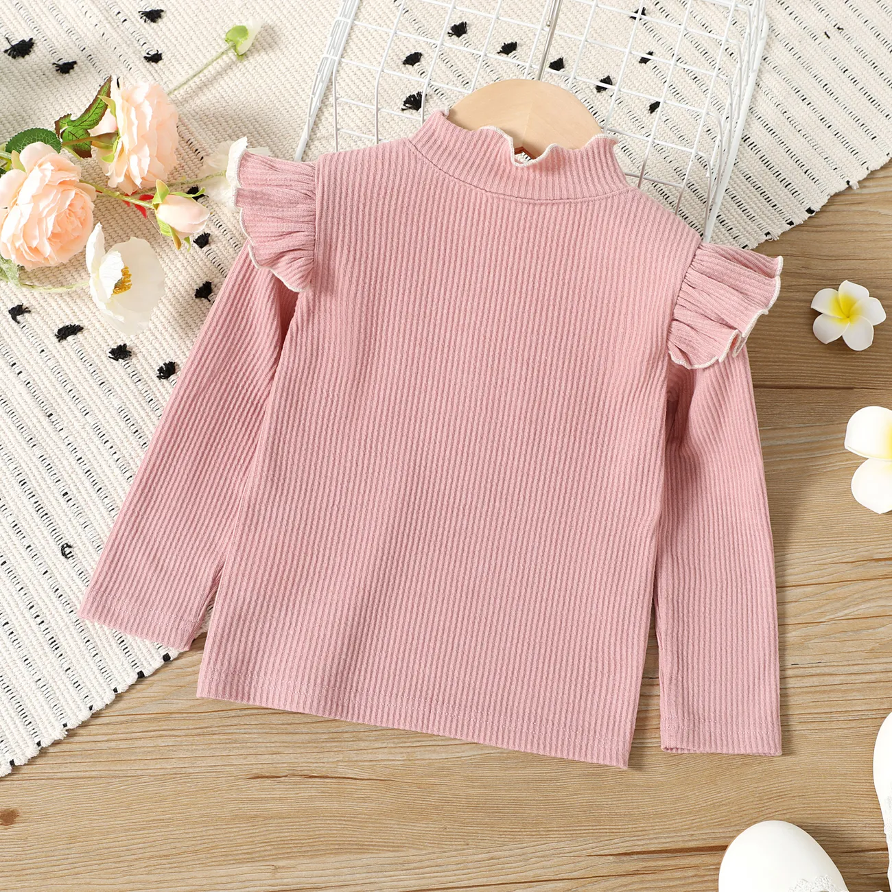 Kleinkinder Mädchen Stehkragen Basics Langärmelig T-Shirts rosa big image 1