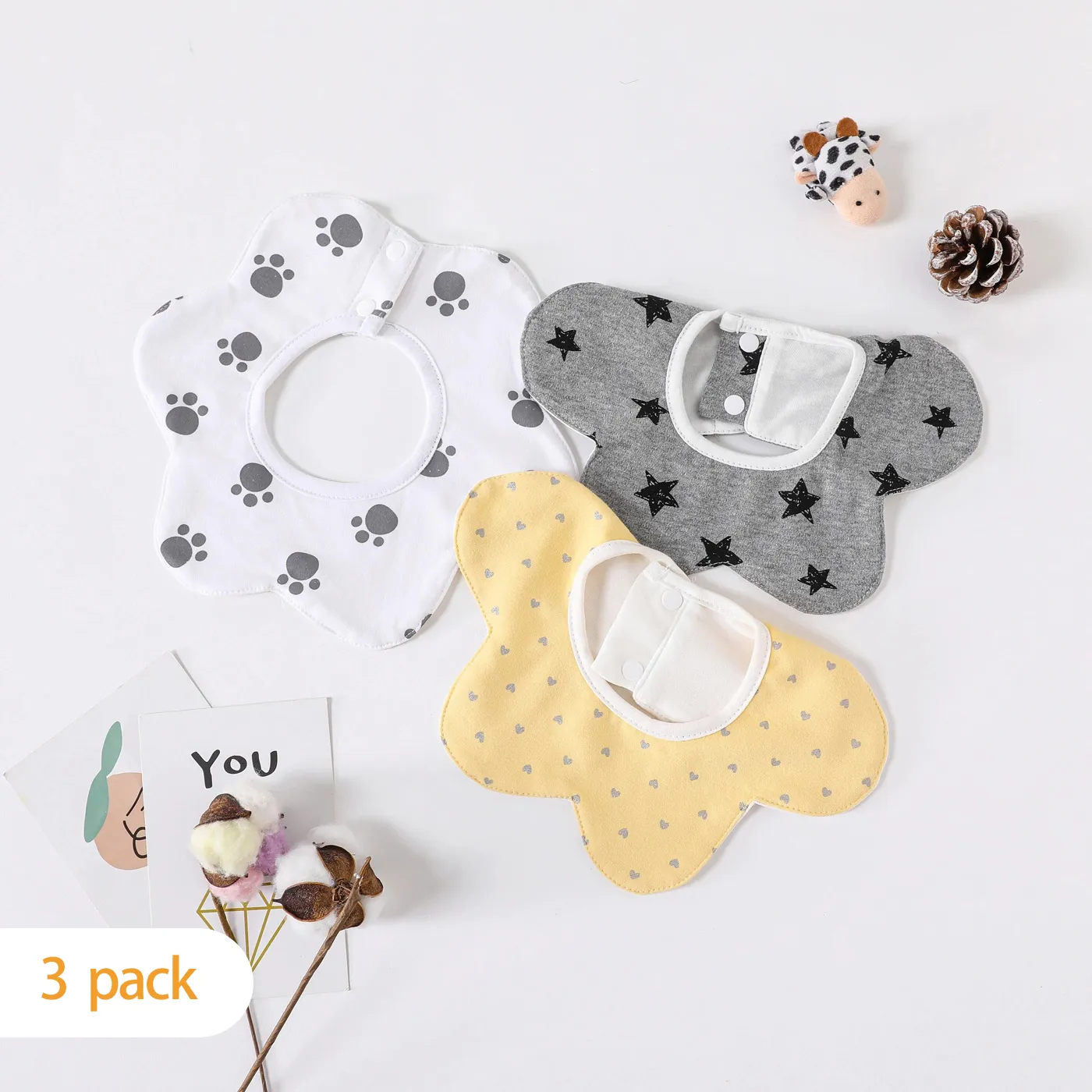 3-pack Baby Bibs Petal Shape Print Bandana Drool Bibs for Feeding & Drooling & Teething
