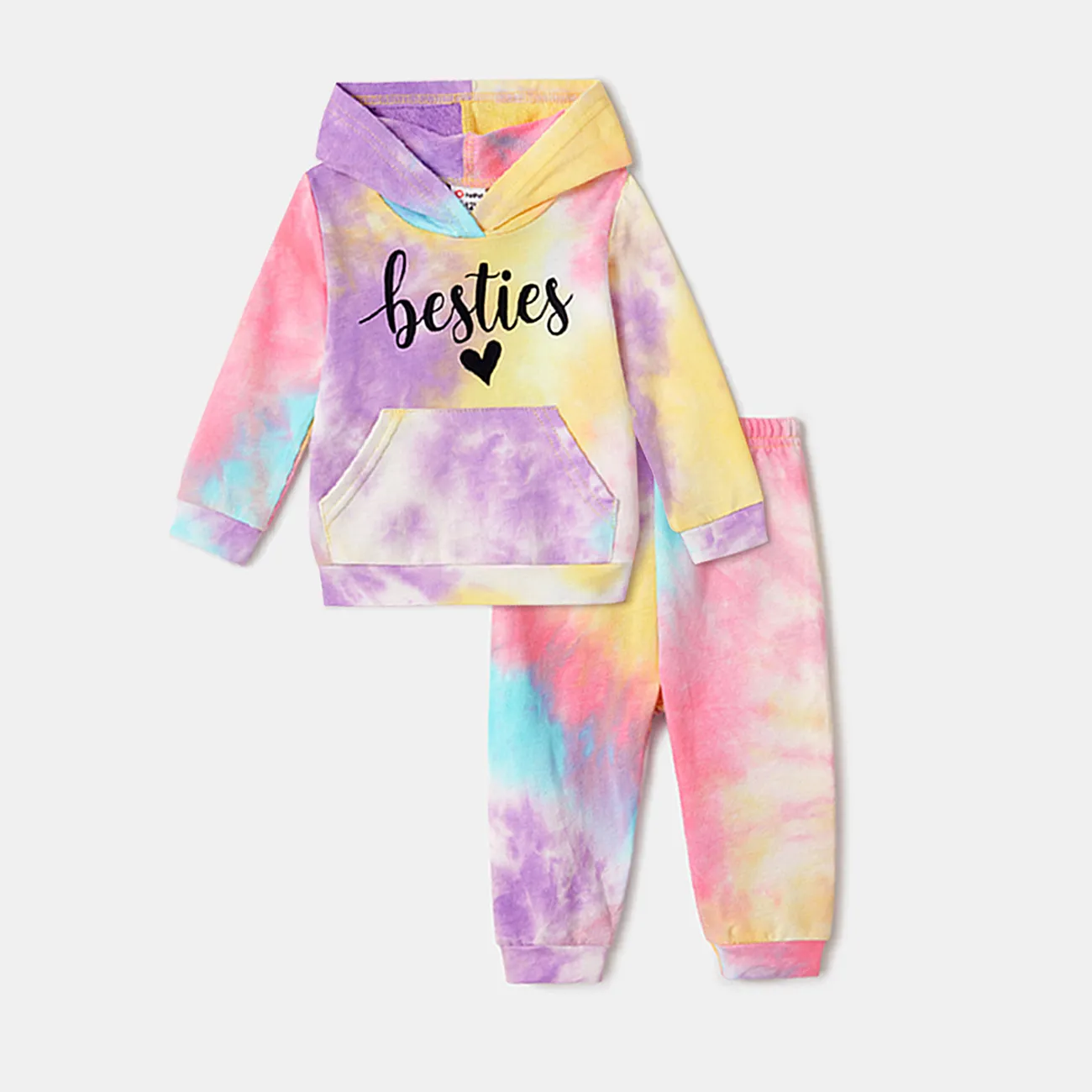 100% Cotton Letter Print Colorful Tie Dye Long-sleeve Hoodies for Mom and Me  big image 1