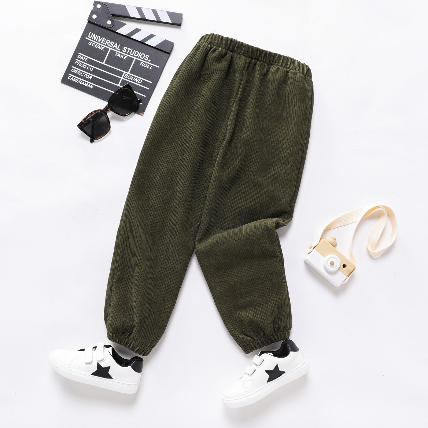 

Kid Boy Casual Solid Color Elasticized Corduroy Pants