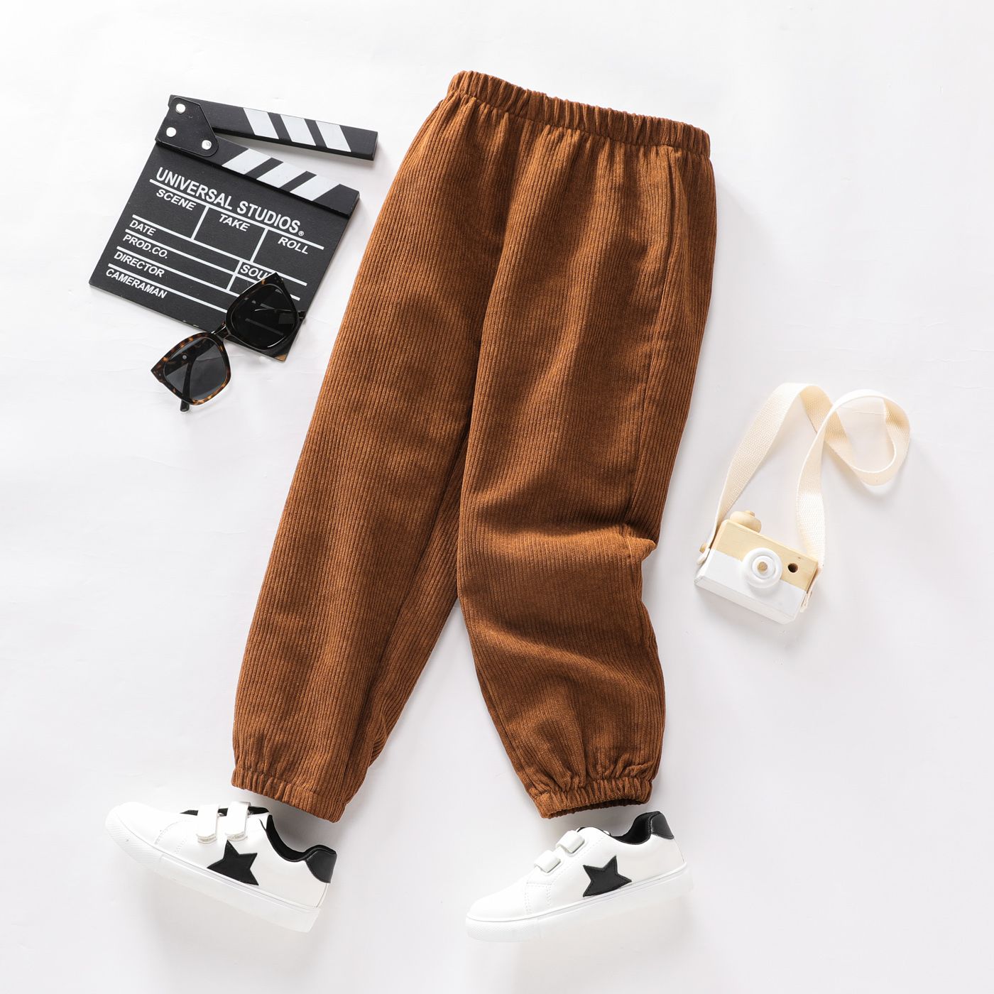 

Kid Boy Casual Solid Color Elasticized Corduroy Pants