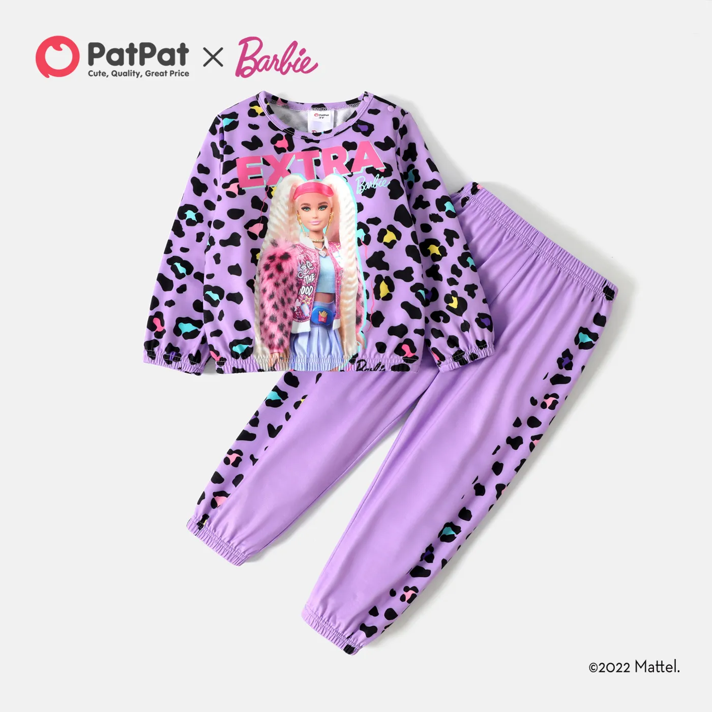 Barbie 2pcs Toddler Girl Leopard Print Pullover Sweatshirt and Purple Pants Set