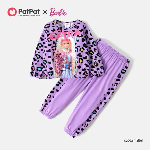 Barbie 2pcs Toddler Girl Leopard Print Pullover Sweatshirt and Purple Pants Set