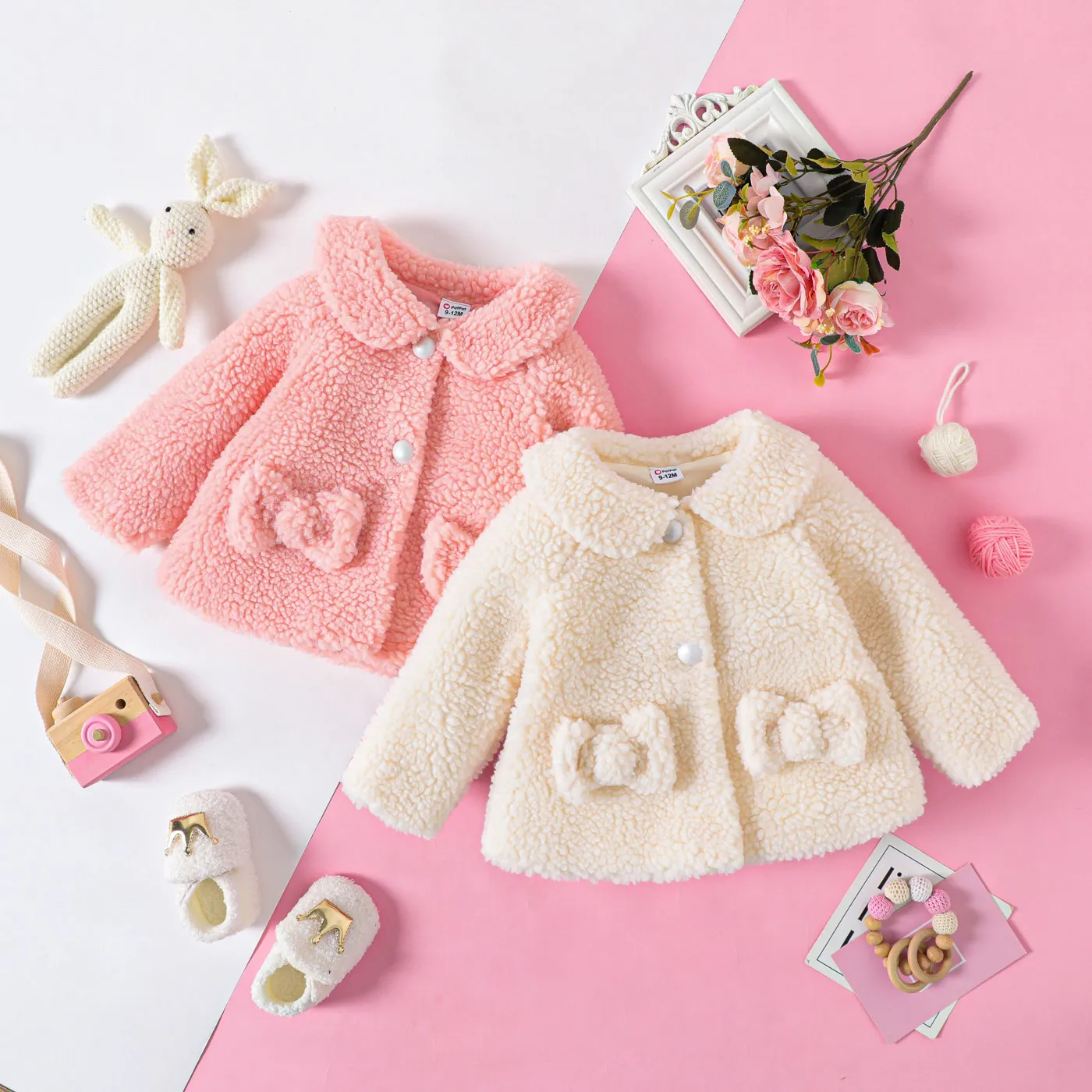 Baby Girl Solid Thermal Fuzzy Fleece Long-sleeve Coat