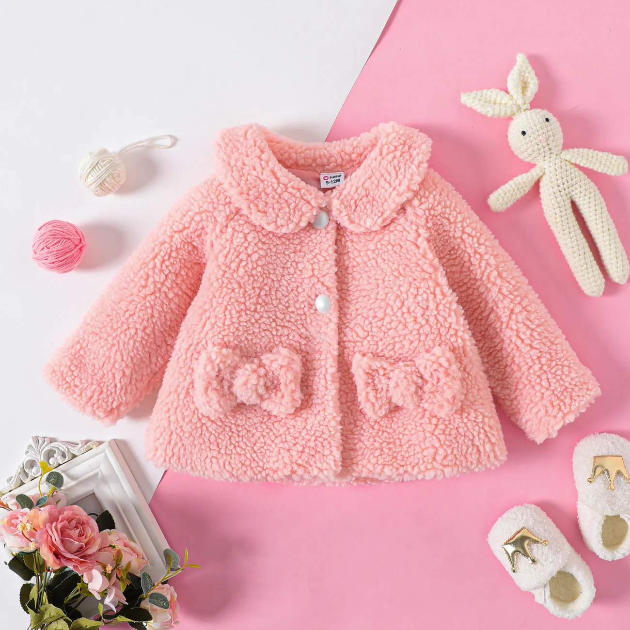 Baby Girl Solid Thermal Fuzzy Fleece Long-sleeve Coat  big image 1
