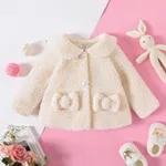 Baby Girl Solid Thermal Fuzzy Fleece Long-sleeve Coat White