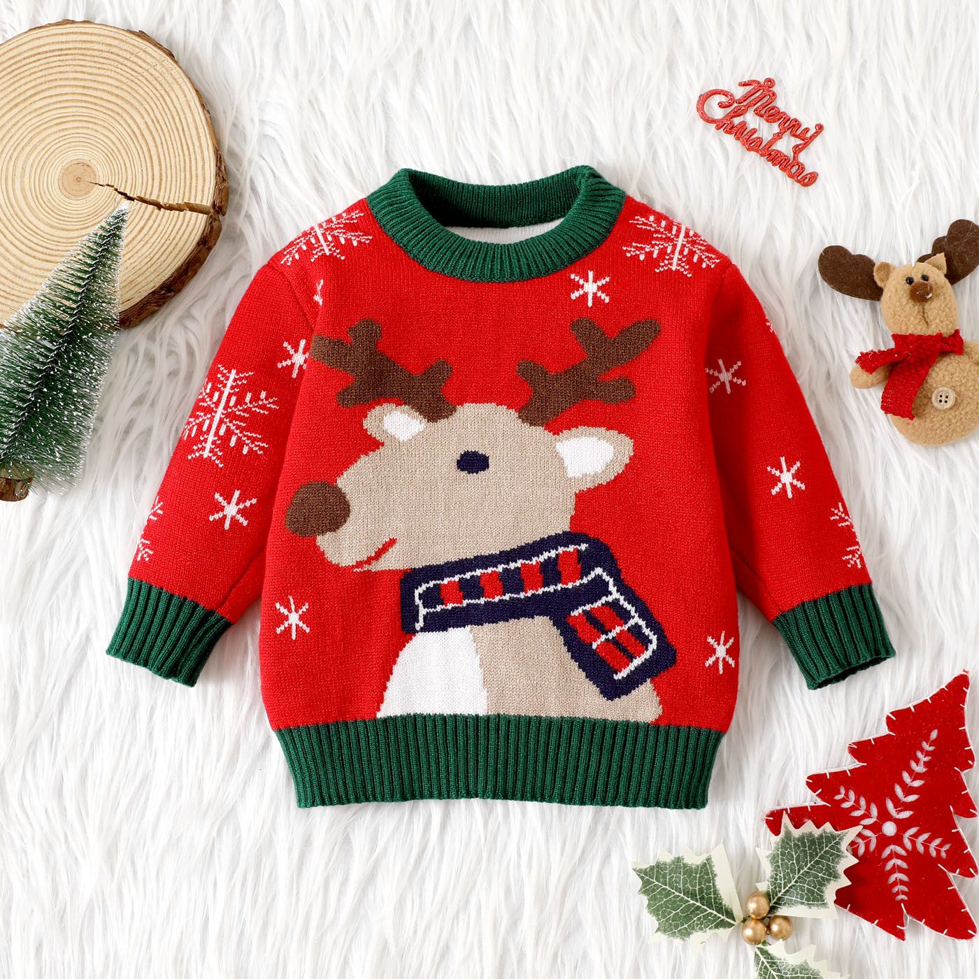 

Christmas Baby Boy/Girl Reindeer Graphic Long-sleeve Knitted Sweater