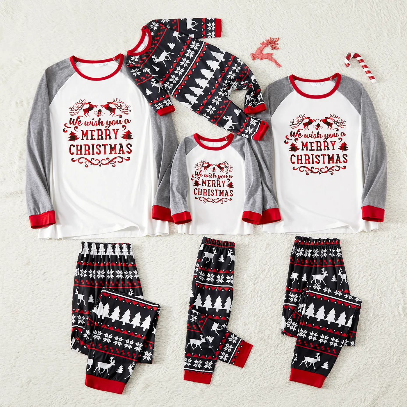 

Christmas Family Matching Letter Print Raglan-sleeve Pajamas Sets (Flame Resistant)