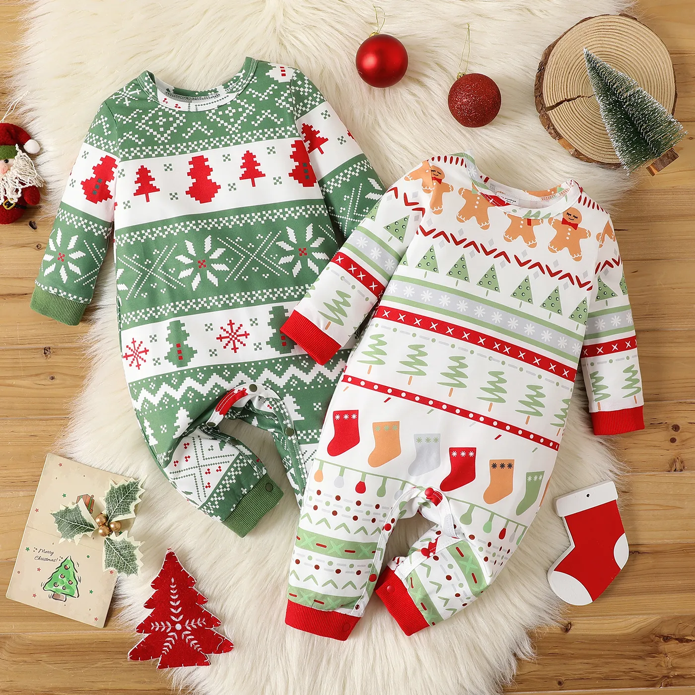 Christmas Baby Boy/Girl Allover Print Long-sleeve Jumpsuit