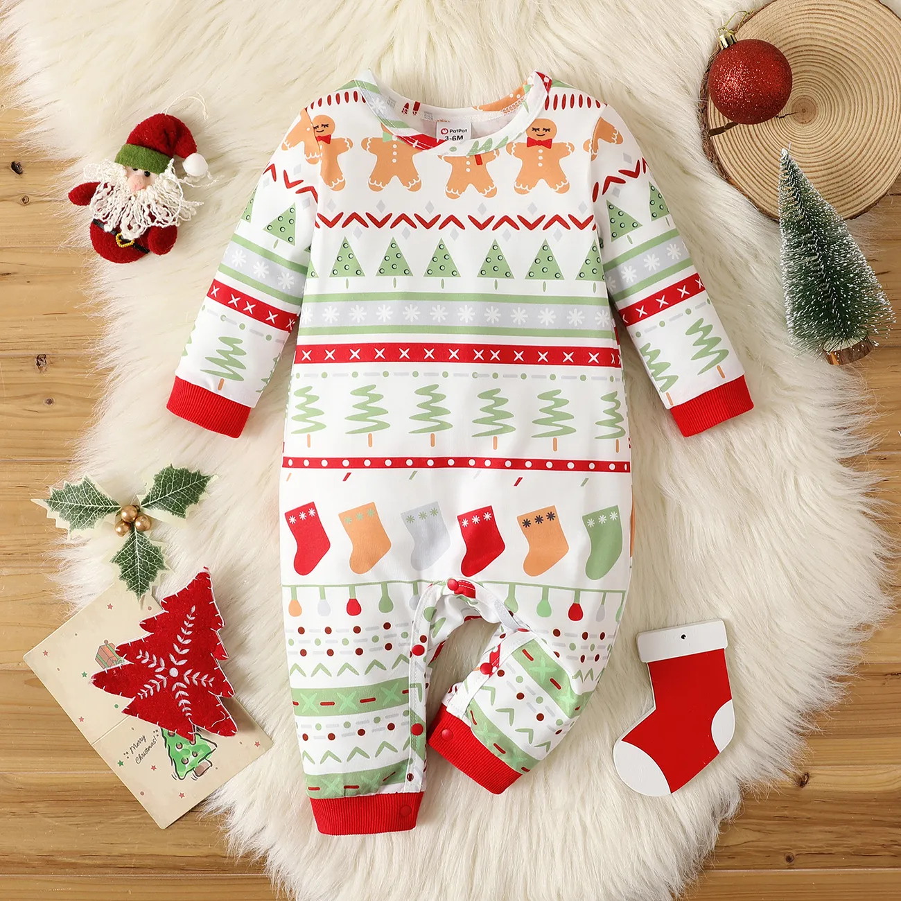 Christmas Baby Boy/Girl Allover Print Long-sleeve Jumpsuit  big image 1