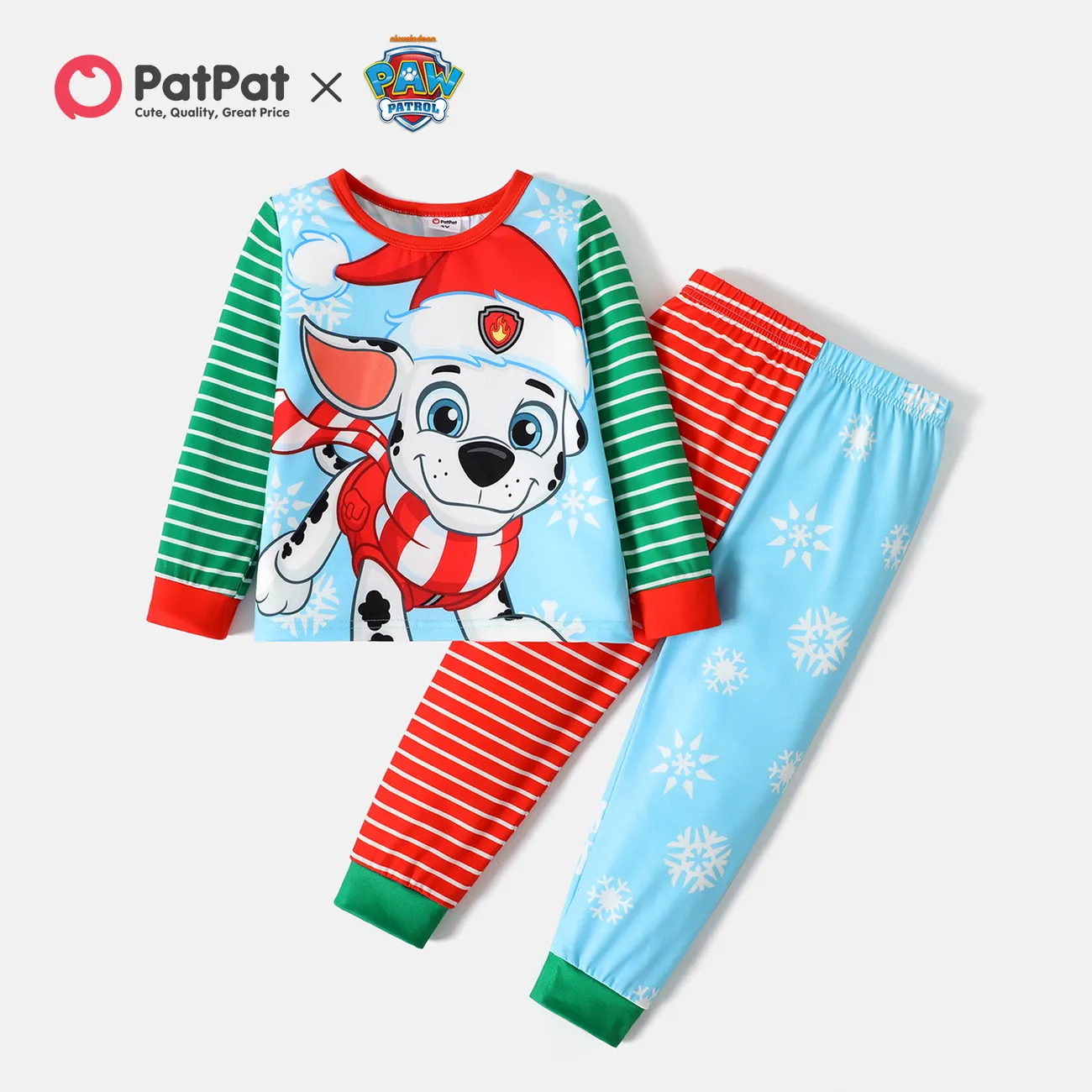 PAW Patrol 2pcs 2pcs Toddler Boy/Girl Christmas Striped Colorblock Long-sleeve Tee and Pants Set  big image 1