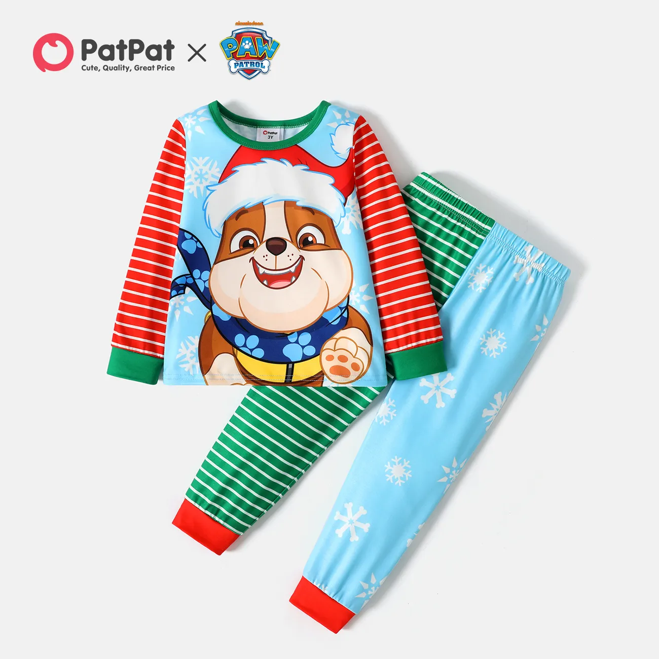 PAW Patrol 2pcs 2pcs Toddler Boy/Girl Christmas Striped Colorblock Long-sleeve Tee and Pants Set REDWHITE big image 1