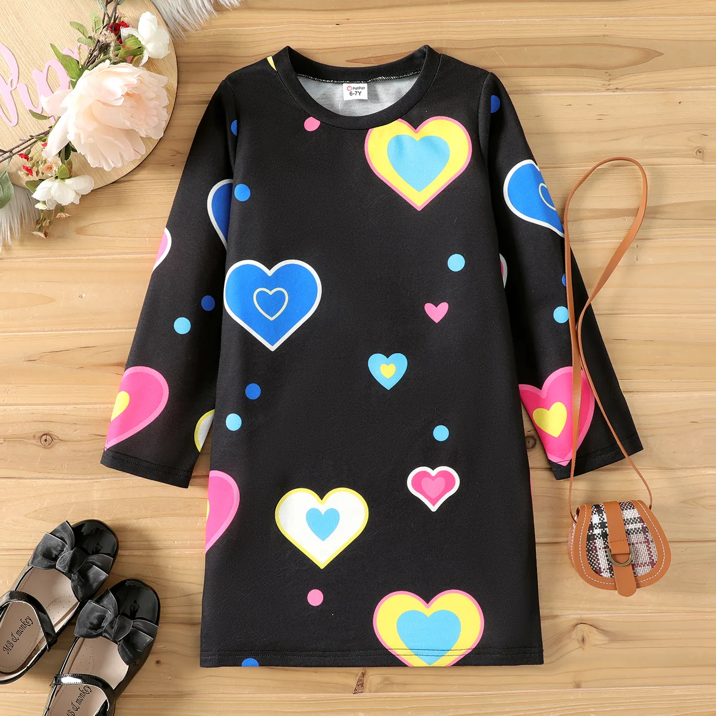 Criança Menina Forma de coração Vestidos Preto big image 1