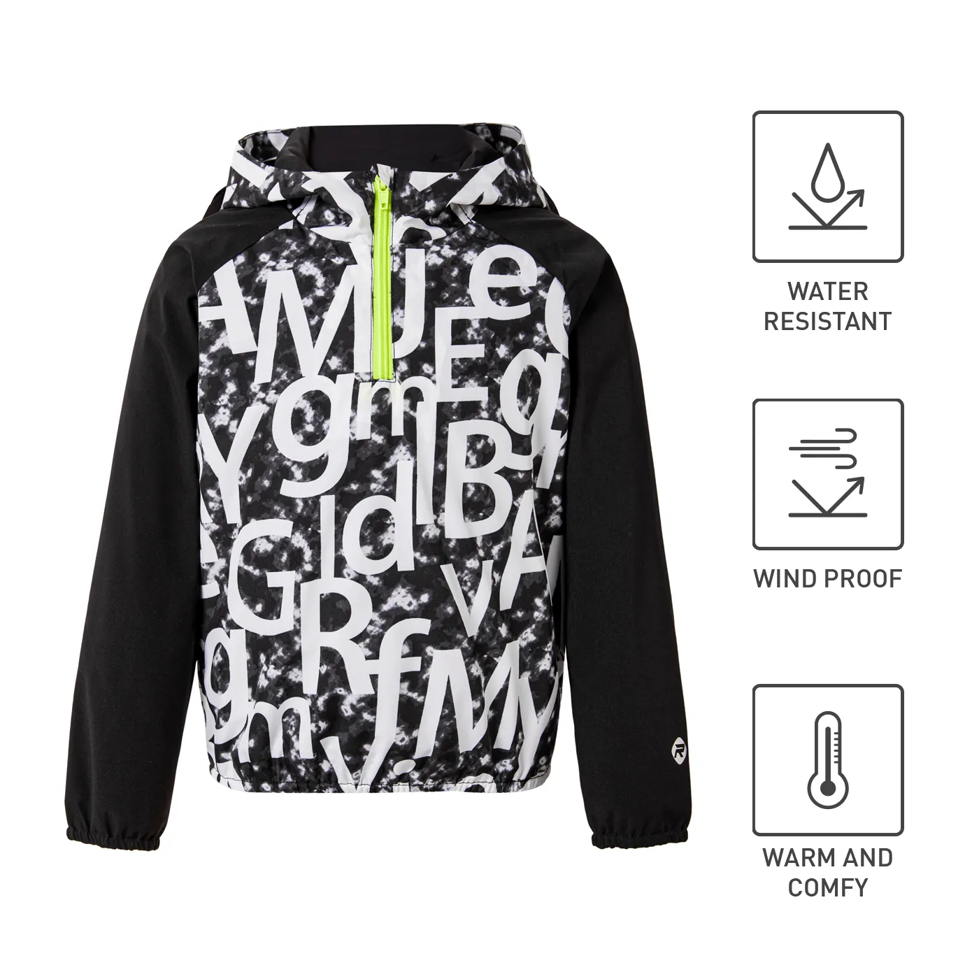 Activewear Kid Boy Letter Print Zipper Design Hoodie Sweatshirt Black image 2