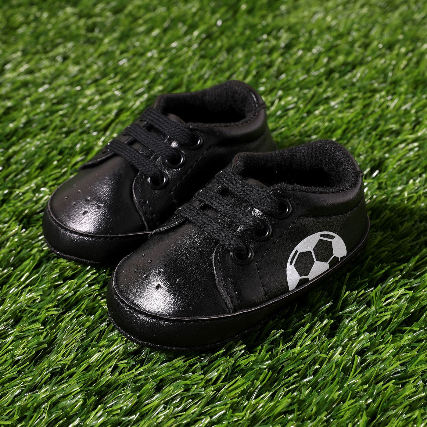 

Baby / Toddler Football Soccer Graphic Lace Up Black Prewalker Shoes