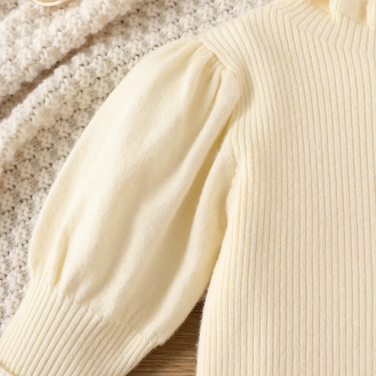 Baby Mädchen Puffärmel Basics Langärmelig Pullover nicht-gerade weiss big image 1