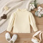 Baby Girl Solid Knitted Frill Mock Neck Puff-sleeve Sweater OffWhite
