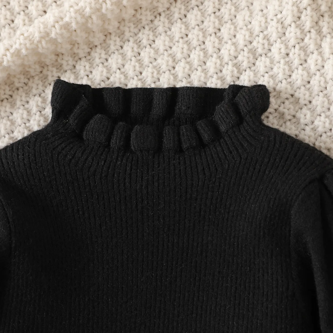 Baby Mädchen Puffärmel Basics Langärmelig Pullover schwarz big image 1